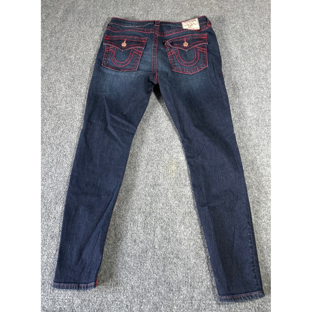 True Religion Jennie Curvy Mid Rise Super Skinny Jeans Dark Wash Red Stitch 33 - Picture 2 of 9